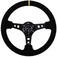 🔳 nrg steering wheel - model 06 deep dish - 350mm diameter (13.78 inches) - black suede with black spokes and yellow stripe - part number st-006s-y логотип