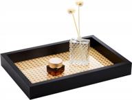 black wooden frame rectangle serving tray with imitated rattan - breakfast, coffee, food, drink & makeup ottoman tray logo