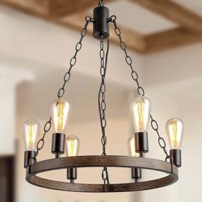 img 2 attached to Rustic Farmhouse Wagon Wheel Chandelier, Metal Wood Grain Finish, 20.5" Dia - Perfect For Dining Room, Living Room, Bedroom, Kitchen Island, And Foyer Lighting