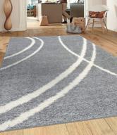 rugshop cozy contemporary stripe perfect for living room,bedroom,home office non-shedding plush shag area rug 5'3" x 7'3" gray-white logo