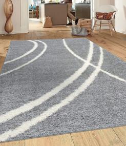 img 4 attached to Rugshop Cozy Contemporary Stripe Perfect For Living Room,Bedroom,Home Office Non-Shedding Plush Shag Area Rug 5'3" X 7'3" Gray-White