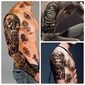 img 1 attached to Bold Full Arm 3D Waterproof Temporary Tattoos For Men And Women - Lion, Tiger, Flowers, Skeletons, And More!