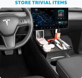 img 1 attached to Motrobe Tesla Center Console Tray For Model Y Model 3 Eating Table For Placing Essentials Autopilot Traffic Jam Charging Stations Black 2021-2023