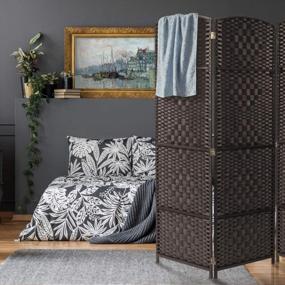 img 1 attached to Sorbus Diamond Weave Room Divider: Extra Wide 6Ft. Tall Privacy Screen - 8 Panel Espresso Brown Foldable Partition Wall With Double Hinges