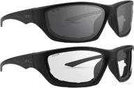 epoch foam-3 padded motorcycle sunglasses - black frames (1 smoke lens, 1 clear lens) logo