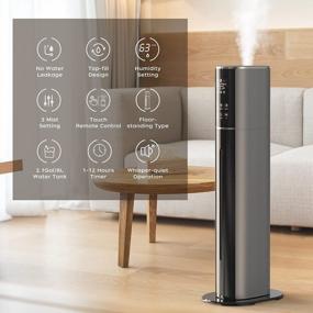 img 3 attached to PURJOY Ultrasonic Humidifier for Large Room Cool Mist Whole House Bedroom 2.38Gal/9L - Top Fill, Essential Oil Tray, Quiet, Easy Clean - Grey