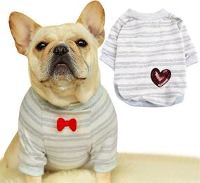 img 4 attached to 🐶 French Bulldog Embroidered Cotton Dog Shirts Pet Puppy T-Shirt Clothing Outfit Apparel Coats Tops (Stripe, Medium)