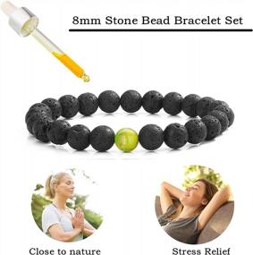 img 2 attached to MengPa Mens Beaded Bracelet Set Lava Rock Beads Couples Matching Jewelry For Women