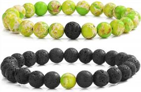 img 4 attached to MengPa Mens Beaded Bracelet Set Lava Rock Beads Couples Matching Jewelry For Women