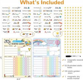 img 3 attached to Magnetic Dry Erase Chore Chart For Two Kids At Home With 52 Static Tasks, 126 Golden Stars And 8.5"X12" Video Game & Rainbow Magnetic Reward Behavior Chart