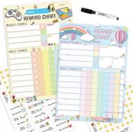 magnetic dry erase chore chart for two kids at home with 52 static tasks, 126 golden stars and 8.5"x12" video game & rainbow magnetic reward behavior chart logo