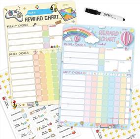 img 4 attached to Magnetic Dry Erase Chore Chart For Two Kids At Home With 52 Static Tasks, 126 Golden Stars And 8.5"X12" Video Game & Rainbow Magnetic Reward Behavior Chart