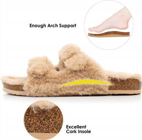 img 3 attached to FITORY Womens Open Toe Slipper With Cozy Lining,Faux Rabbit Fur Cork Slide Sandals Size 6-11