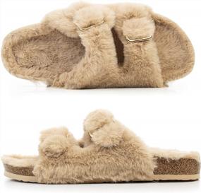 img 1 attached to FITORY Womens Open Toe Slipper With Cozy Lining,Faux Rabbit Fur Cork Slide Sandals Size 6-11