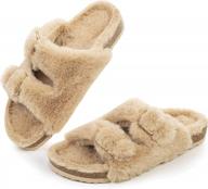 fitory womens open toe slipper with cozy lining,faux rabbit fur cork slide sandals size 6-11 logo