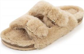 img 2 attached to FITORY Womens Open Toe Slipper With Cozy Lining,Faux Rabbit Fur Cork Slide Sandals Size 6-11