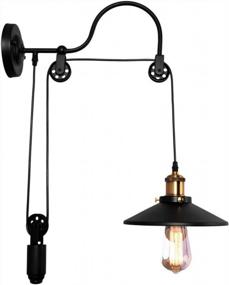 img 4 attached to Adjustable Pulley Wheel Industrial Wall Lamp: Lingkai Wall Sconces With Gooseneck, Black Wall Mounted Light Fixture