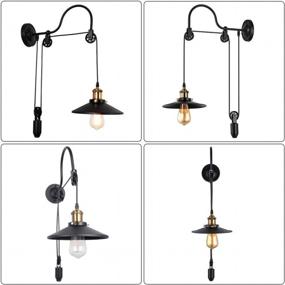 img 2 attached to Adjustable Pulley Wheel Industrial Wall Lamp: Lingkai Wall Sconces With Gooseneck, Black Wall Mounted Light Fixture