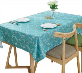 img 4 attached to Lamberia Rectangle Polyester Fabric Tablecloth Heavyweight Spill-Proof And Stain Resistant, 60"X84" Oblong, Seats 6-8 People, Acid Blue