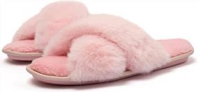 img 4 attached to Women'S Cross Band Furry Slippers Cozy Plush Open Toe Soft Memory Foam Indoor House Shoes