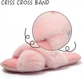 img 3 attached to Women'S Cross Band Furry Slippers Cozy Plush Open Toe Soft Memory Foam Indoor House Shoes