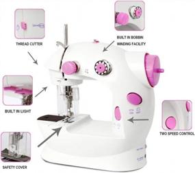 img 2 attached to Мини-швейная машина NEX для начинающих, портативная двухскоростная швейная машина с удлинительным столом, протектор иглы, набор швейных принадлежностей для детей, женщин, домашних хозяйств и путешествий