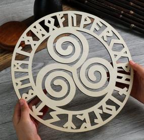 img 4 attached to 11.5” Wooden Wall Art - Simurg Triskele Triple Spiral Symbol In Rune Circle Celtic Wall Decor Vintage Irish Home Decoration