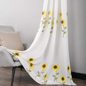 img 3 attached to VOGOL White Sheer Curtains W/ Sunflower Embroidery - Light Filtering Voile Drapes For Girls Room, 52X63, Summer