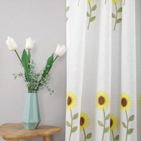 img 2 attached to VOGOL White Sheer Curtains W/ Sunflower Embroidery - Light Filtering Voile Drapes For Girls Room, 52X63, Summer