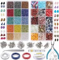 diy jewelry making kit with 7030pcs natural gemstone beads, glass bugle seed beads, elastic string, pliers, lobster clasps jump ring for bracelet necklace earring logo