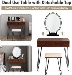 img 1 attached to CHARMAID Lighted Vanity Set With Touch-Screen Dimmable Mirror, 2 Drawers, Storage Organizer, And Cushioned Stool - Ideal For Bedroom Makeup And Dressing Table (Walnut)