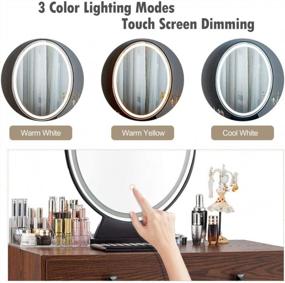 img 2 attached to CHARMAID Lighted Vanity Set With Touch-Screen Dimmable Mirror, 2 Drawers, Storage Organizer, And Cushioned Stool - Ideal For Bedroom Makeup And Dressing Table (Walnut)
