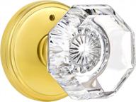 modern gold/polished brass octagon door knob with lock - clctk privacy crystal glass interior for bedroom/bathroom logo