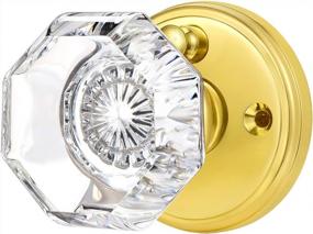 img 3 attached to Modern Gold/Polished Brass Octagon Door Knob With Lock - CLCTK Privacy Crystal Glass Interior For Bedroom/Bathroom