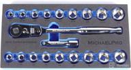 🔧 michaelpro mp001001 3/8 inch drive socket wrench set, 20-piece, 12-point socket in sae & metric sizes - reversible & flexible low profile ratchet wrench handle, extension bar, eva tray - red логотип