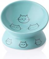ceramic elevated cat bowls with slanted design for food or water, porcelain pet feeder for stress-free and backflow preventive eating, protects cat's spine, in turquoise by sweejar logo