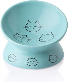 img 4 attached to Ceramic Elevated Cat Bowls With Slanted Design For Food Or Water, Porcelain Pet Feeder For Stress-Free And Backflow Preventive Eating, Protects Cat'S Spine, In Turquoise By SWEEJAR
