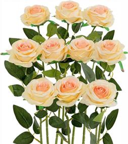 img 4 attached to Charming Champagne Artificial Silk Rose Bouquets For Weddings And Home Decor - Pack Of 10