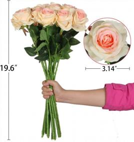 img 2 attached to Charming Champagne Artificial Silk Rose Bouquets For Weddings And Home Decor - Pack Of 10