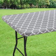 grey moroccan elastic vinyl tablecloth, 30'' x 48'' with flannel backing for 4ft folding tables - waterproof and wipeable table cover for outdoor picnics, camping, and parties logo