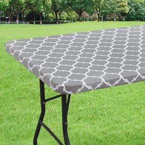 img 4 attached to Grey Moroccan Elastic Vinyl Tablecloth, 30'' X 48'' With Flannel Backing For 4Ft Folding Tables - Waterproof And Wipeable Table Cover For Outdoor Picnics, Camping, And Parties