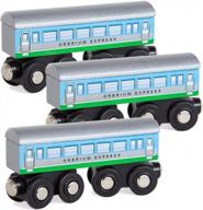 orbrium toys 3 pcs large wooden railway express coach cars, fits thomas the tank engine, brio, chuggington wooden train logo