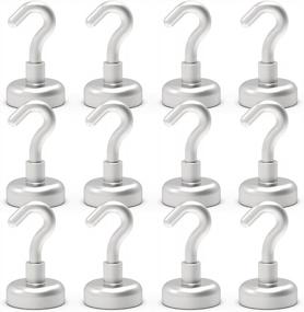 img 4 attached to 12-Pack MHDMAG Magnetic Hooks: Super Strong Key Holder With Neodymium Rare Earth Magnet For Indoor/Outdoor Use With BBQs, Grills, Curtains, Fridges, Keys, And More