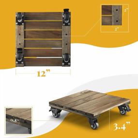 img 3 attached to Set Of 2 Acacia Wood Plant Caddy 12In Square Lockable Roller Wheels Outdoor Indoor Dolly