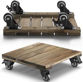 img 4 attached to Set Of 2 Acacia Wood Plant Caddy 12In Square Lockable Roller Wheels Outdoor Indoor Dolly