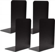 decorative black metal bookends - set of 4, non-slip anti-scratch rubber pads, ideal for shelves and desks, sturdy gauge design for book divider support and stopper holders logo