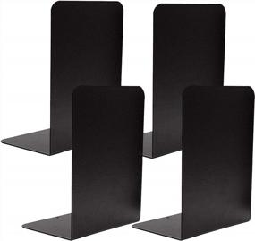 img 4 attached to Decorative Black Metal Bookends - Set Of 4, Non-Slip Anti-Scratch Rubber Pads, Ideal For Shelves And Desks, Sturdy Gauge Design For Book Divider Support And Stopper Holders