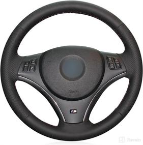 img 1 attached to MEWANT Handsewing Black Artificial Leather Car Steering Wheel Covers Wrap For BMW 1 Series E81 E82 E87 E88 2008-2012 / 3 Series E90 E91 E92 E93 2006-2011 (Without Bulges)