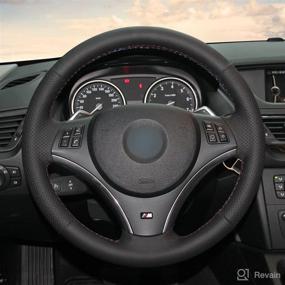 img 4 attached to MEWANT Handsewing Black Artificial Leather Car Steering Wheel Covers Wrap For BMW 1 Series E81 E82 E87 E88 2008-2012 / 3 Series E90 E91 E92 E93 2006-2011 (Without Bulges)