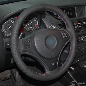 img 2 attached to MEWANT Handsewing Black Artificial Leather Car Steering Wheel Covers Wrap For BMW 1 Series E81 E82 E87 E88 2008-2012 / 3 Series E90 E91 E92 E93 2006-2011 (Without Bulges)